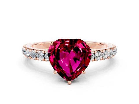 Rose gold Heart Cut Garnet Pavé Solitaire Engagement Ring with Four-Prong Setting_12