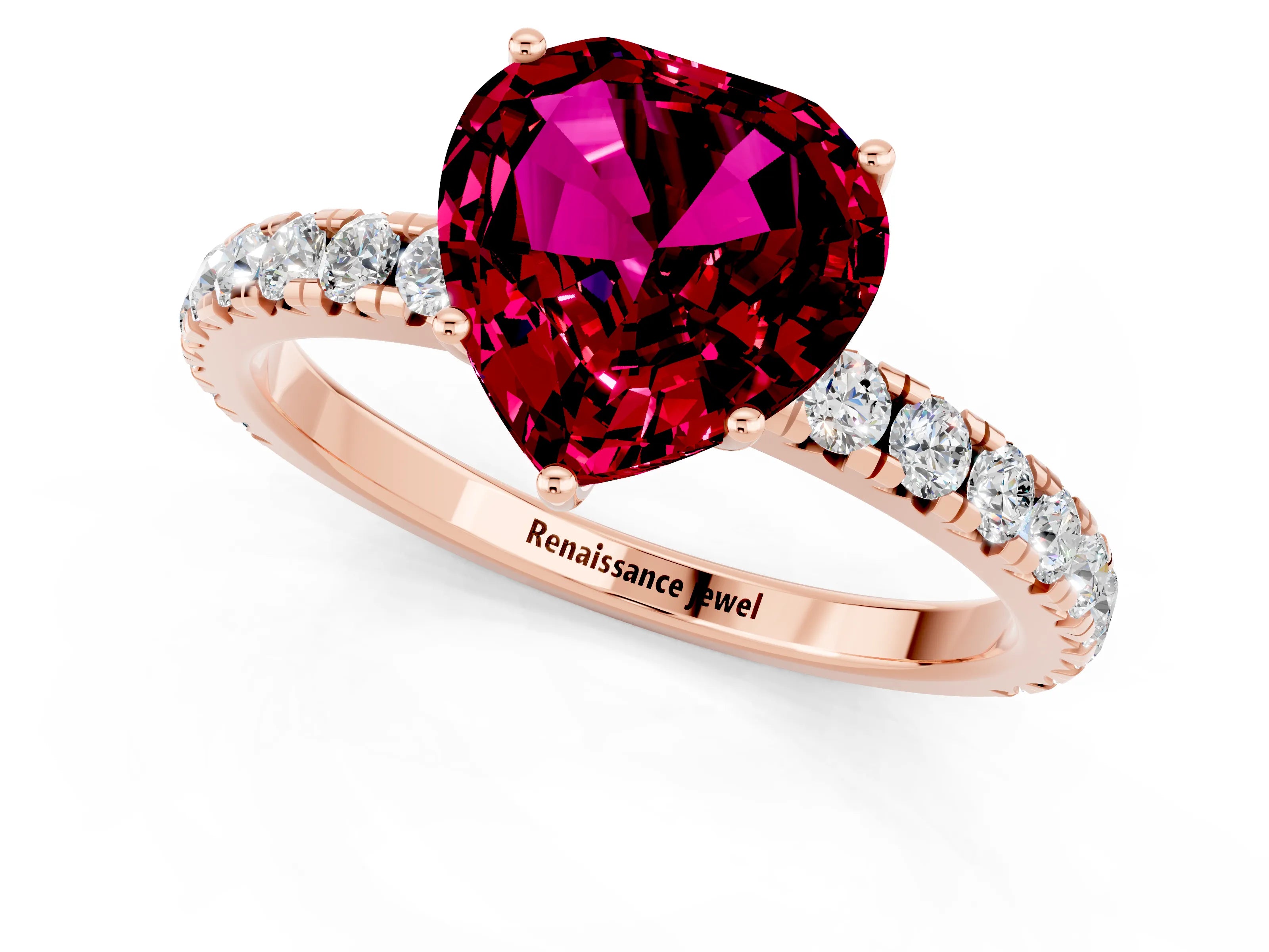 Rose gold Heart Cut Garnet Pavé Solitaire Engagement Ring with Four-Prong Setting_13