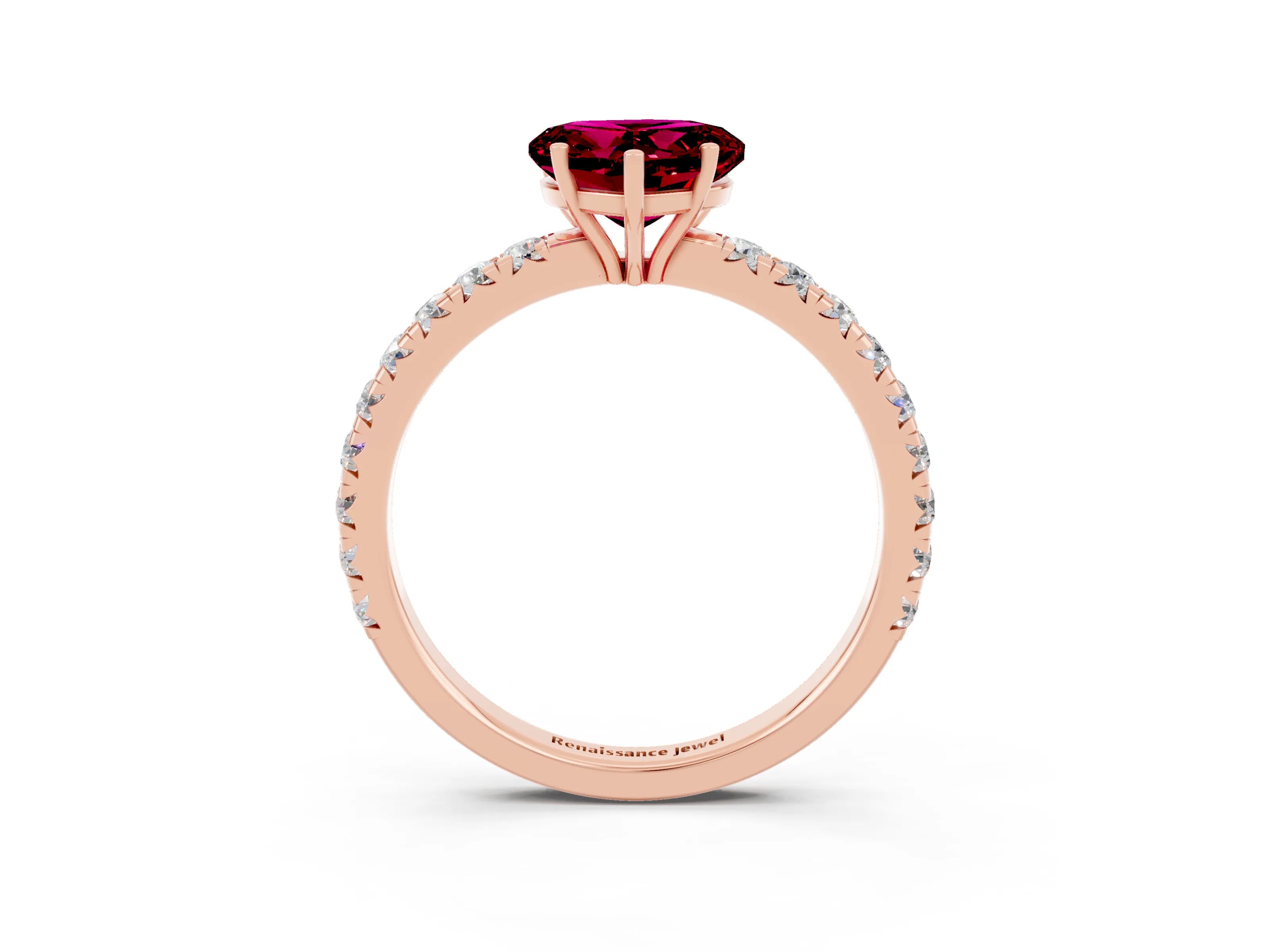 Rose gold Heart Cut Garnet Pavé Solitaire Engagement Ring with Four-Prong Setting_15