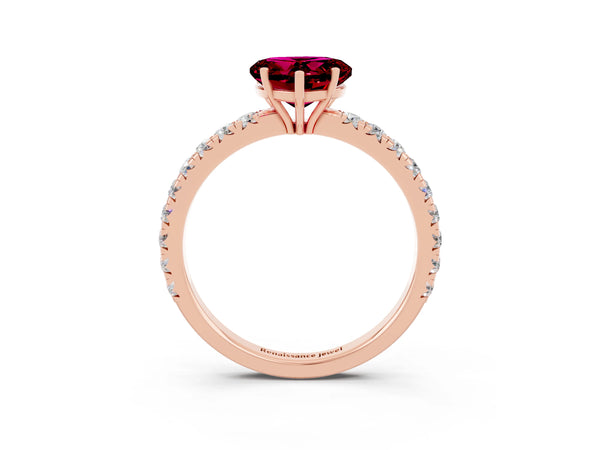 Rose gold Heart Cut Garnet Pavé Solitaire Engagement Ring with Four-Prong Setting