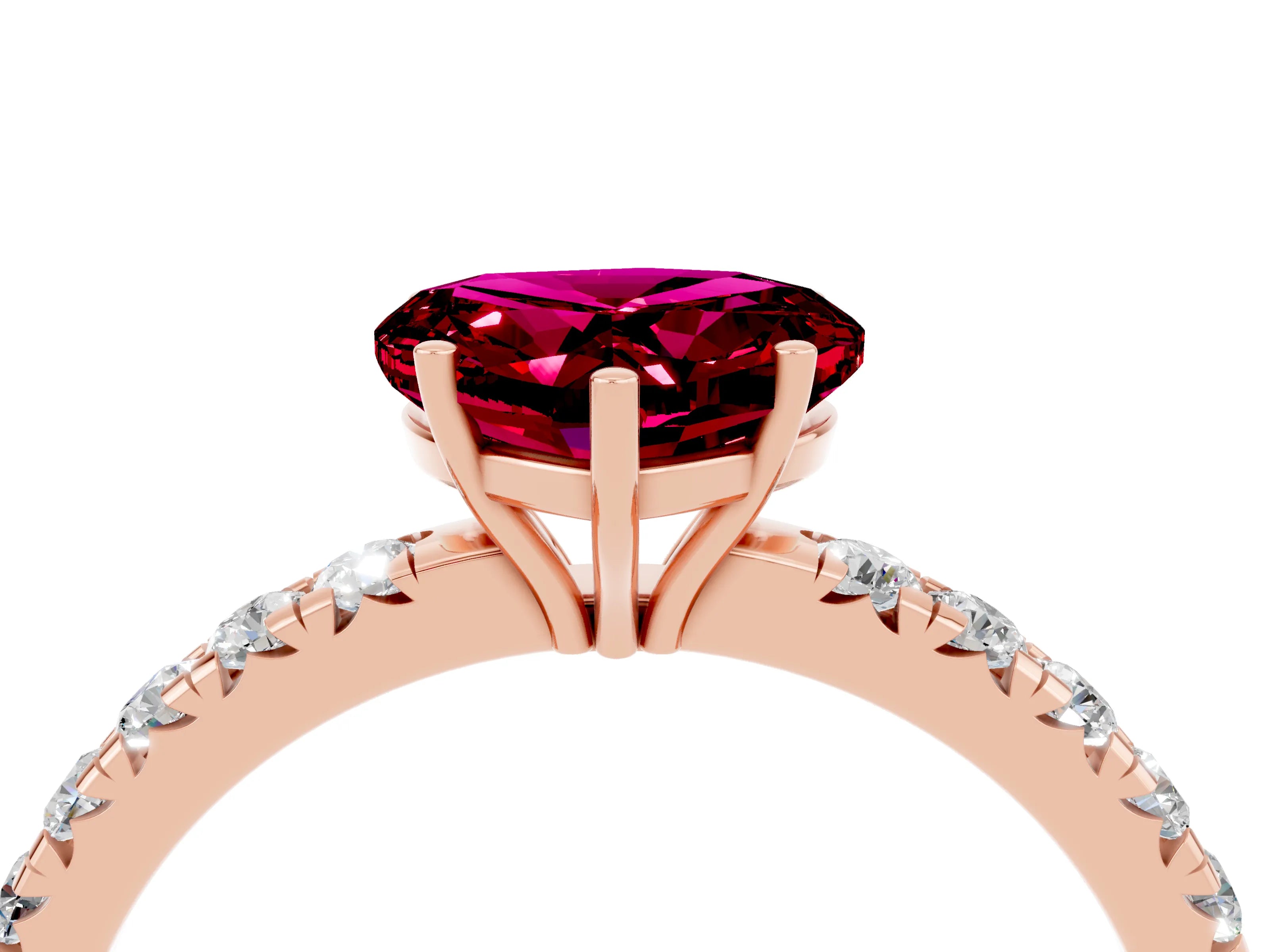 Rose gold Heart Cut Garnet Pavé Solitaire Engagement Ring with Four-Prong Setting_16