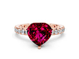 Rose gold Heart Cut Garnet Pavé Solitaire Ring with Round Band and Prong Setting_24