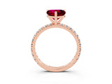 Rose gold Heart Cut Garnet Pavé Solitaire Ring with Round Band and Prong Setting_27