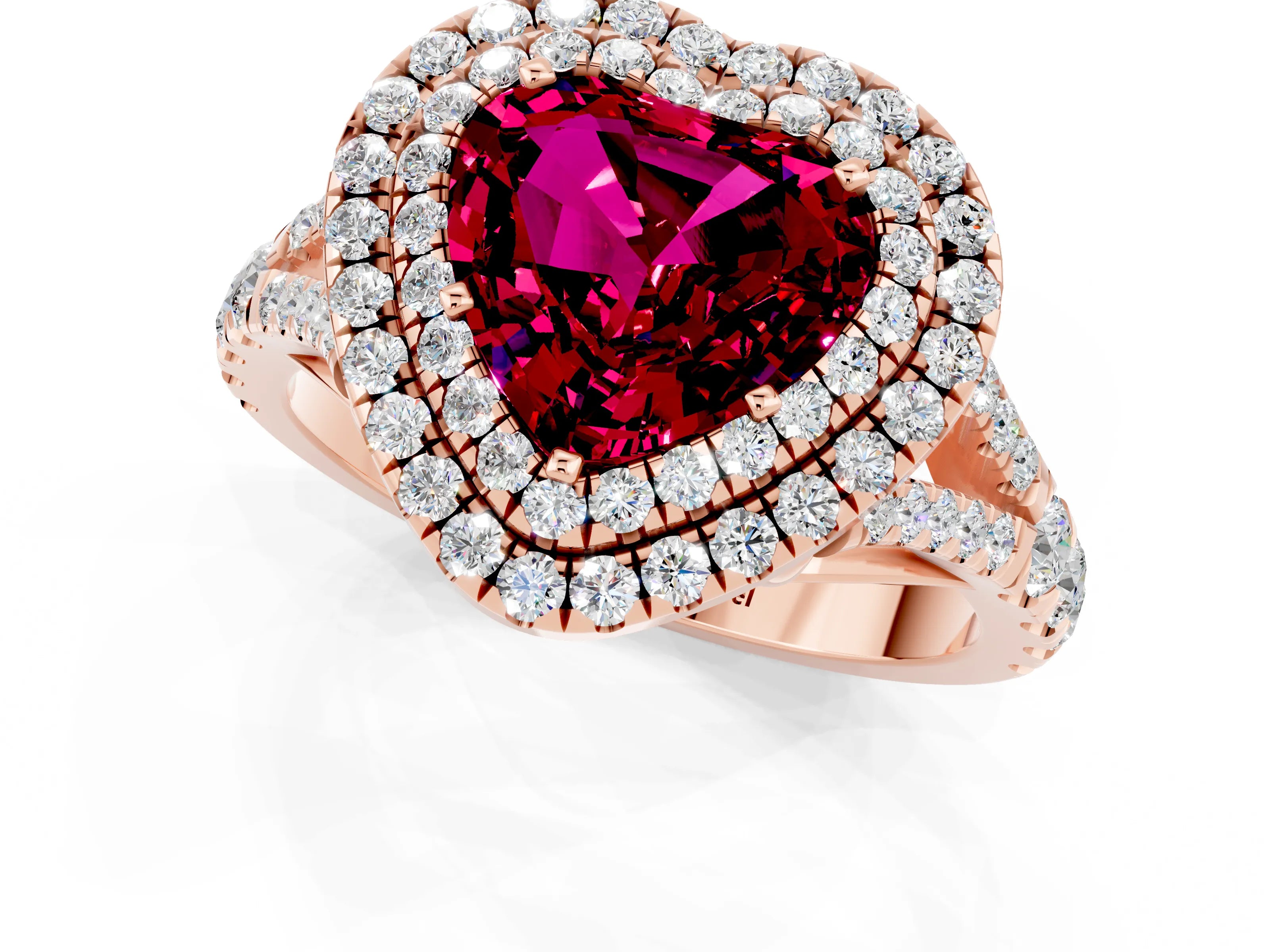 Rose gold Heart Cut Garnet Pavé Split Shank Double Halo Engagement Ring_1