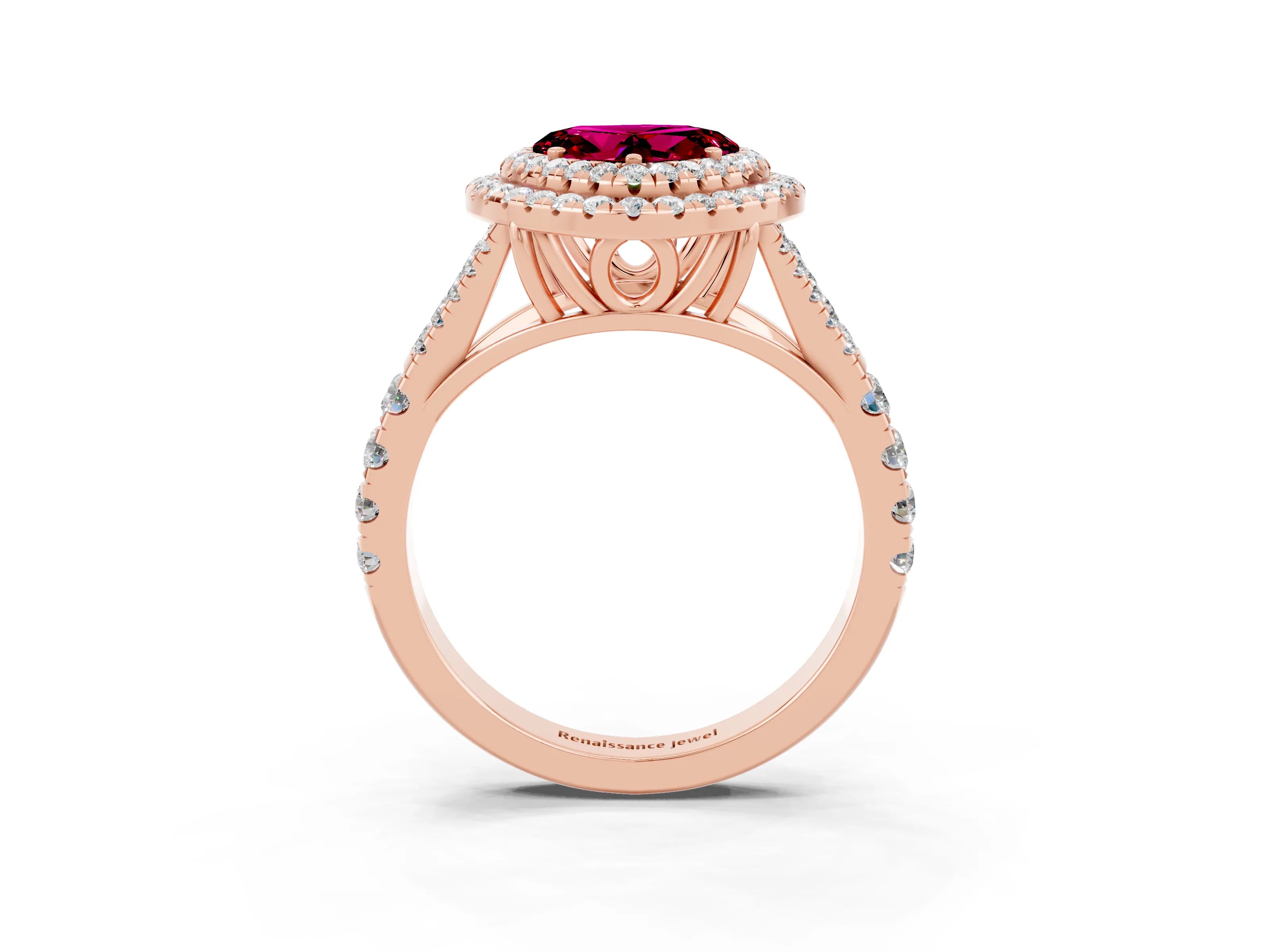 Rose gold Heart Cut Garnet Pavé Split Shank Double Halo Engagement Ring_3
