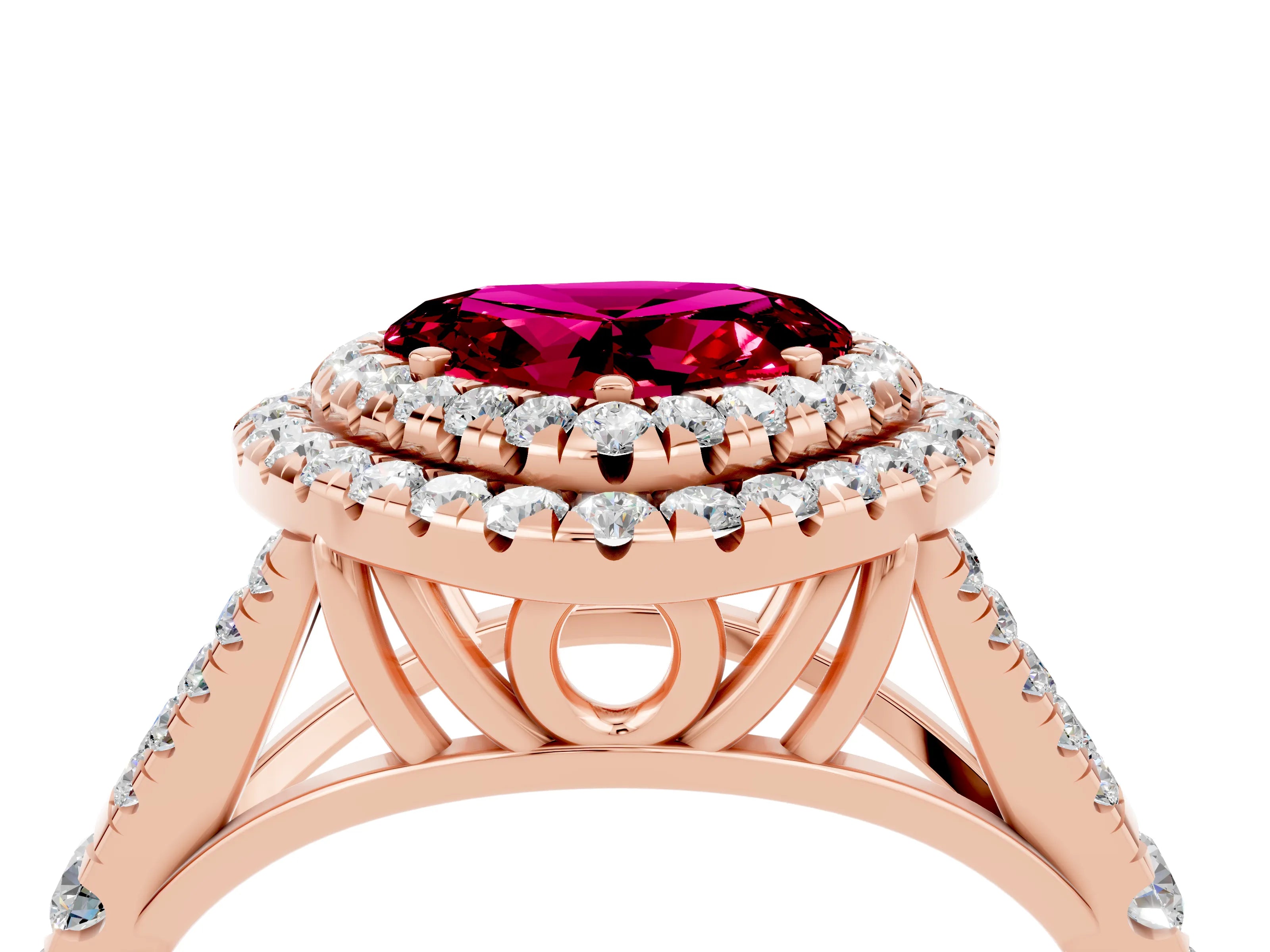 Rose gold Heart Cut Garnet Pavé Split Shank Double Halo Engagement Ring_4