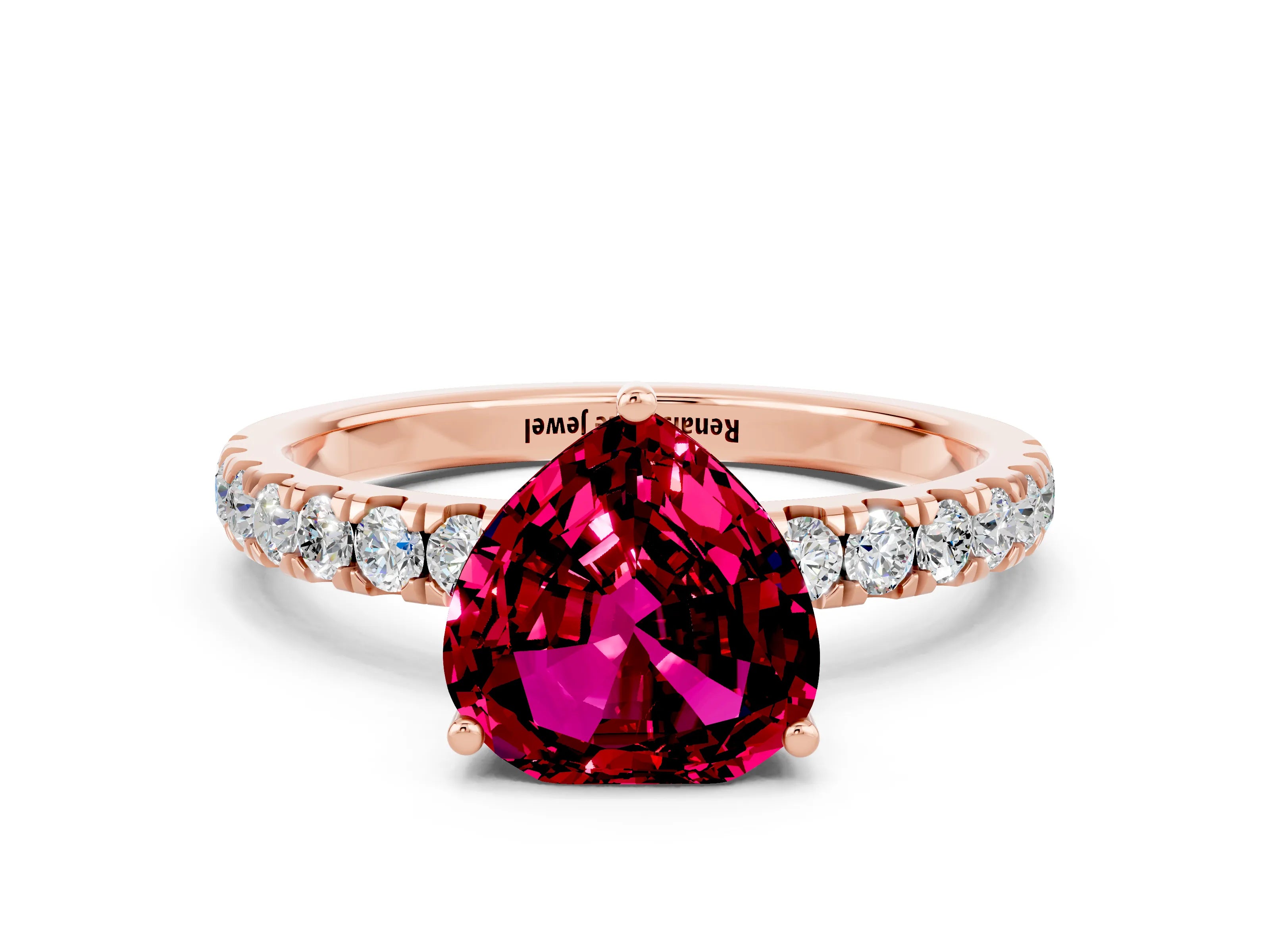 Rose gold Heart Cut Garnet Pave Band Solitaire Ring with Four-Prong Setting_24