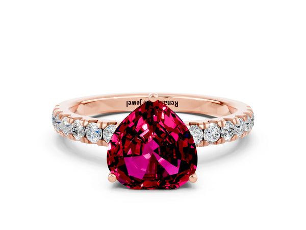 Rose gold Heart Cut Garnet Pave Band Solitaire Ring with Round  and Prong Setting