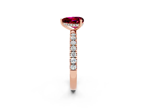 Rose gold Heart Cut Garnet Pave Band Solitaire Ring with Round  and Prong Setting
