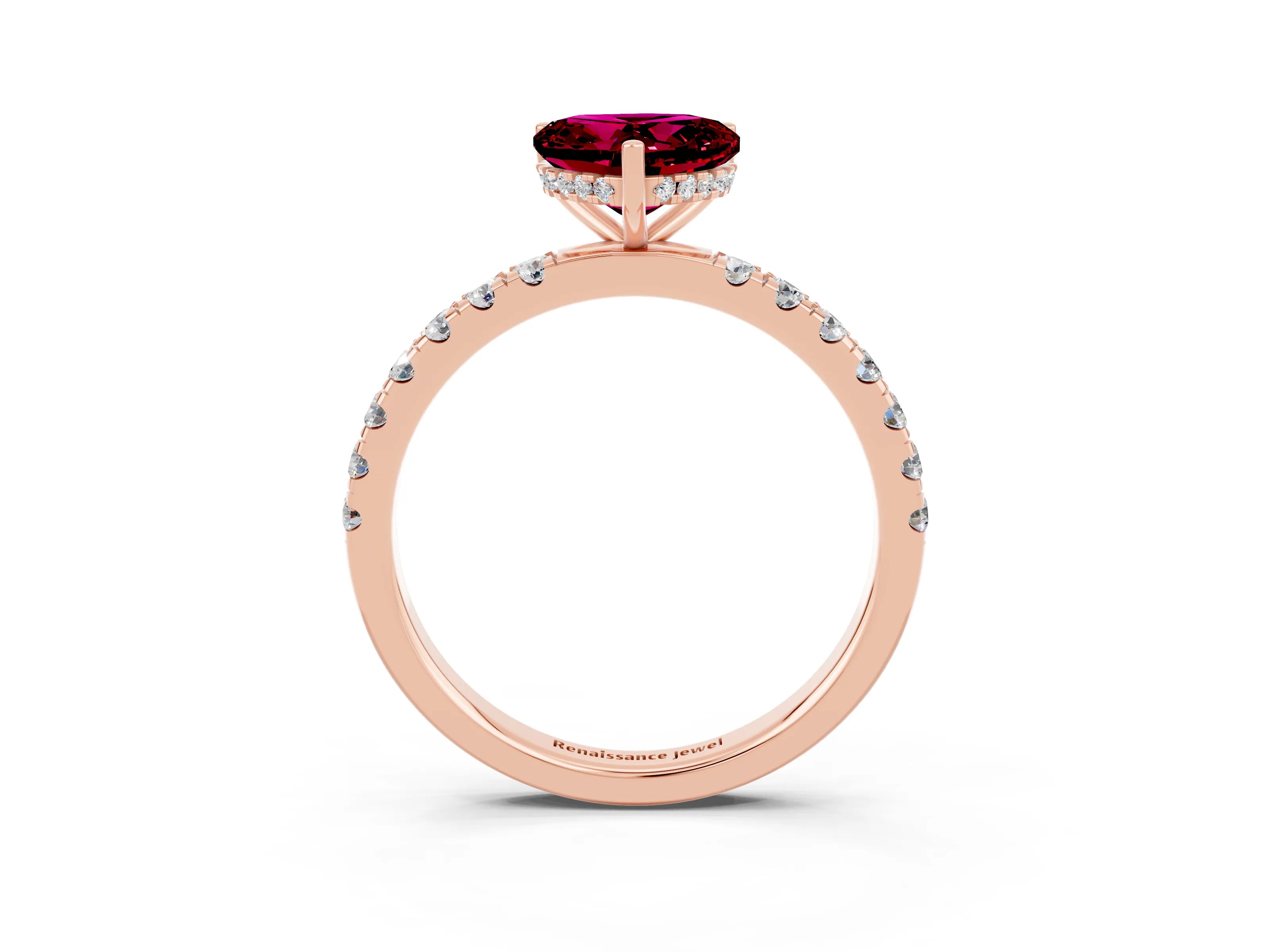 Rose gold Heart Cut Garnet Pave Band Solitaire Ring with Four-Prong Setting_27