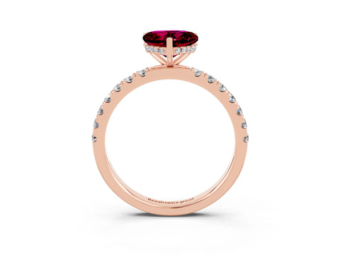 Rose gold Heart Cut Garnet Pave Band Solitaire Ring with Four-Prong Setting_27