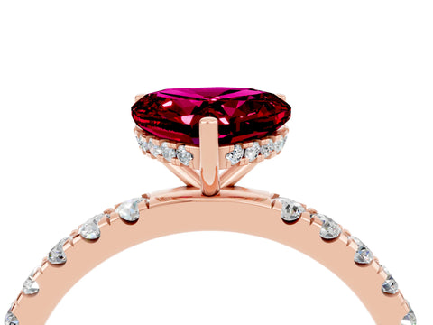 Rose gold Heart Cut Garnet Pave Band Solitaire Ring with Four-Prong Setting_28