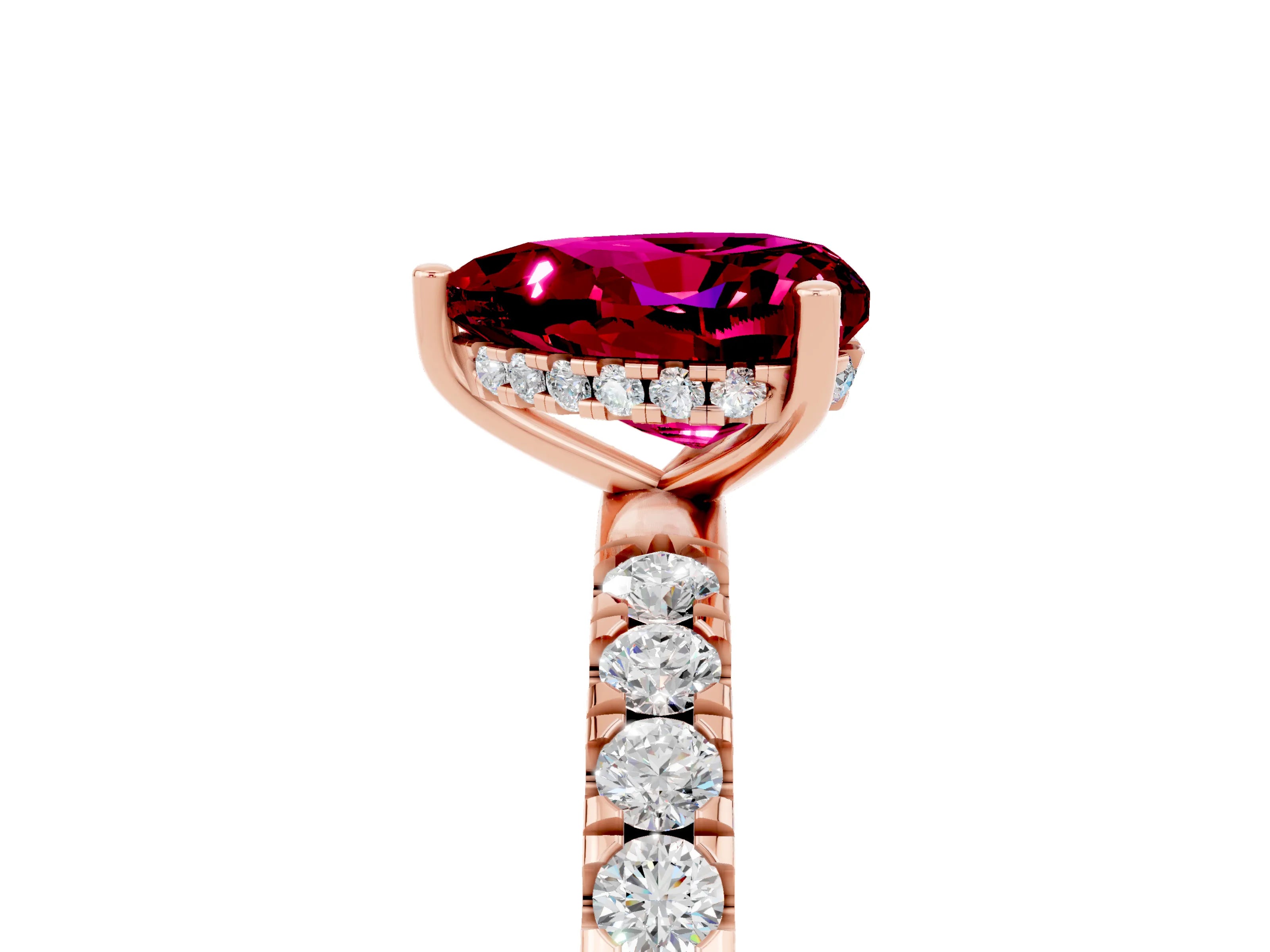 Rose gold Heart Cut Garnet Pave Band Solitaire Ring with Four-Prong Setting_29