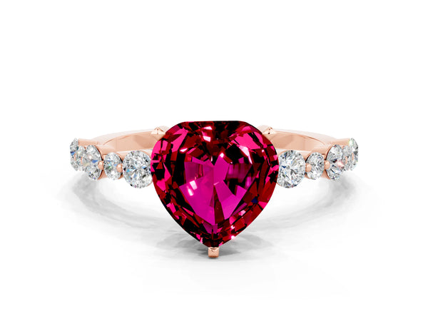 Rose gold Heart Cut Garnet Prong Set Engagement Ring with Pavé Band