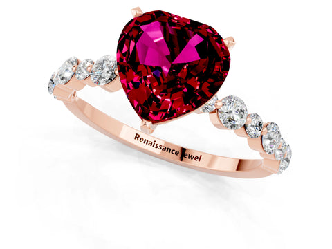 Rose gold Heart Cut Garnet Prong Set Engagement Ring with Pavé Band_1