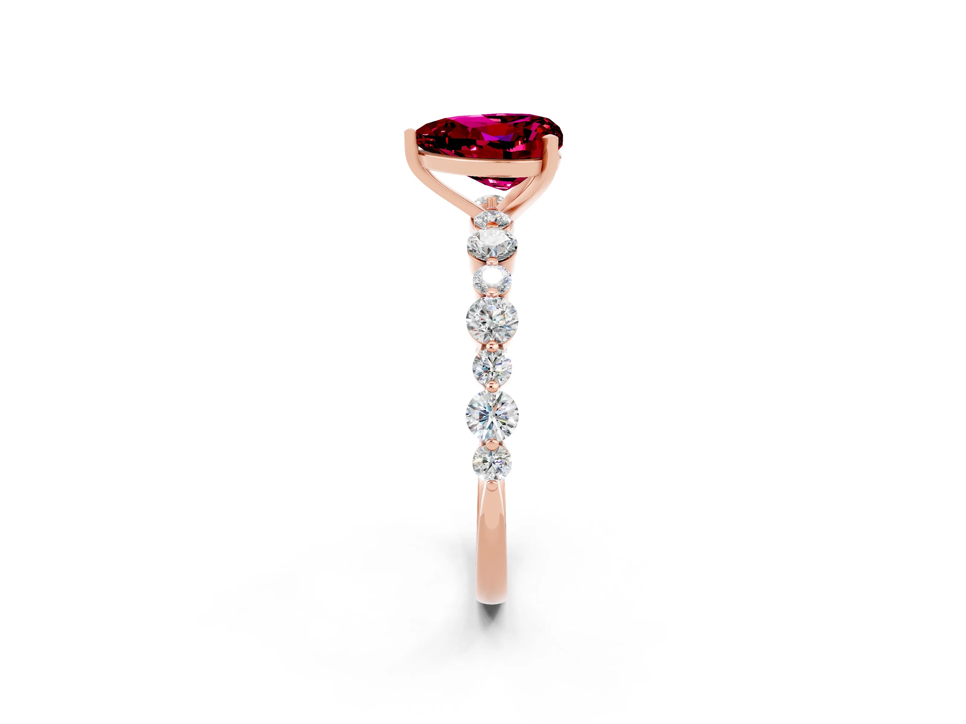 Rose gold Heart Cut Garnet Prong Set Engagement Ring with Pavé Band_2
