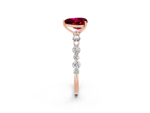 Rose gold Heart Cut Garnet Prong Set Engagement Ring with Pavé Band_2
