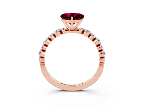 Rose gold Heart Cut Garnet Prong Set Engagement Ring with Pavé Band_3