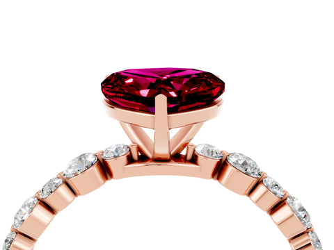 Rose gold Heart Cut Garnet Prong Set Engagement Ring with Pavé Band_4