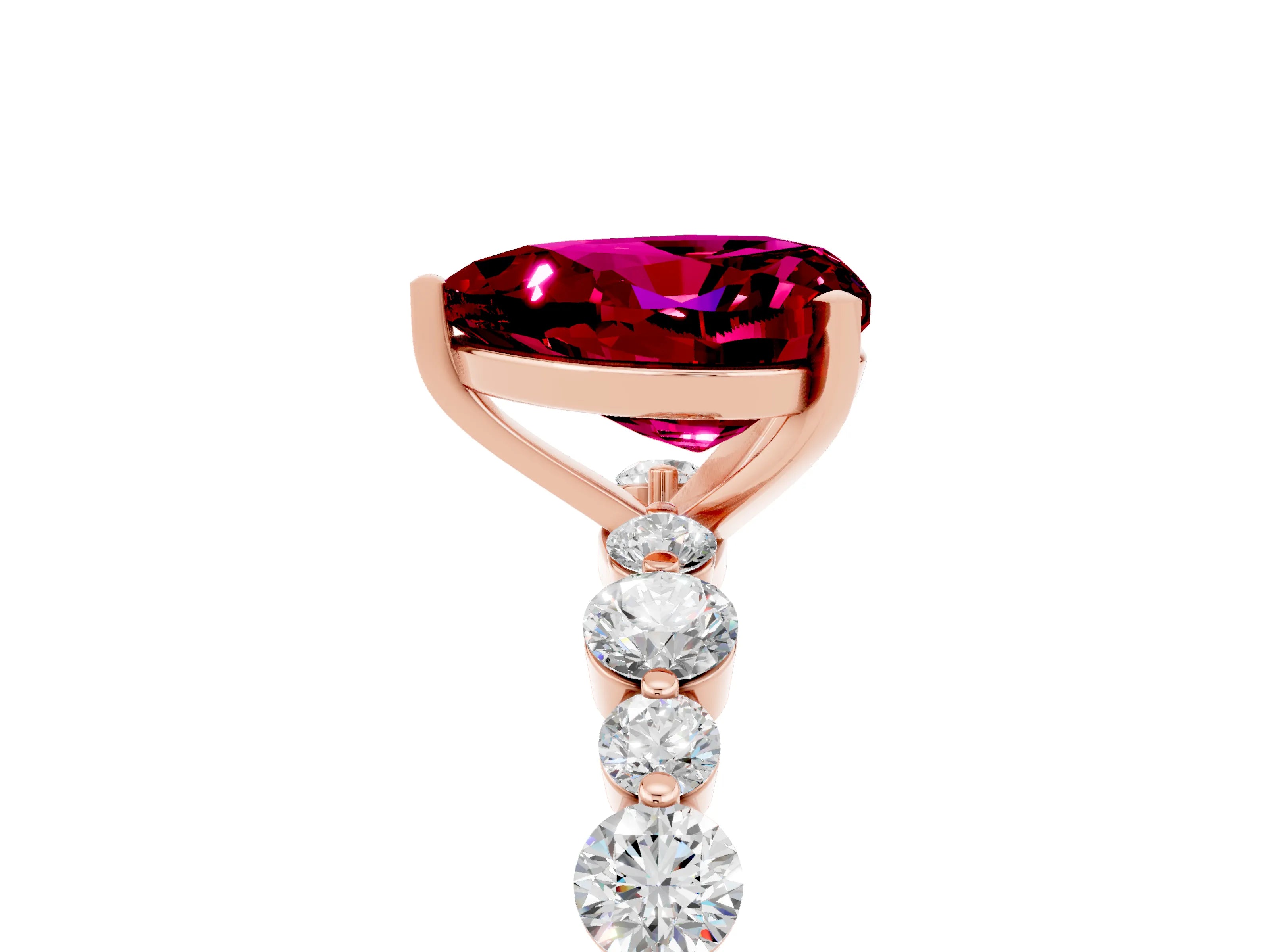 Rose gold Heart Cut Garnet Prong Set Engagement Ring with Pavé Band_5