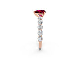 Rose gold Heart Cut Garnet Prong Setting with Side Stones on a Pave Band_2