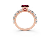 Rose gold Heart Cut Garnet Prong Setting with Side Stones on a Pave Band_3