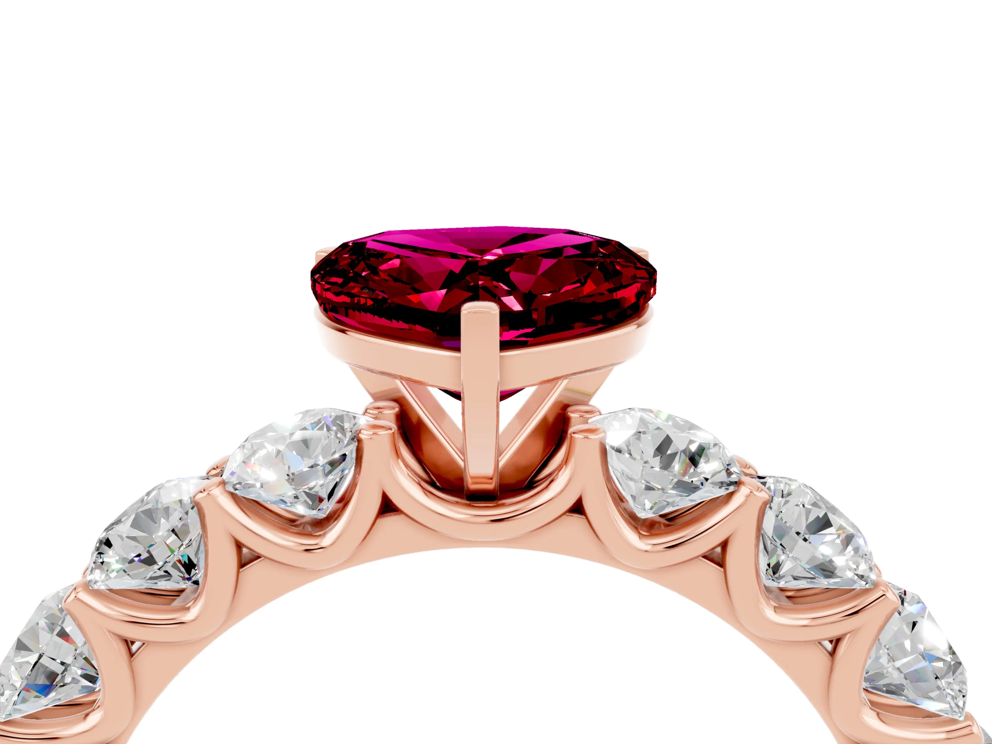 Rose gold Heart Cut Garnet Prong Setting with Side Stones on a Pave Band_4