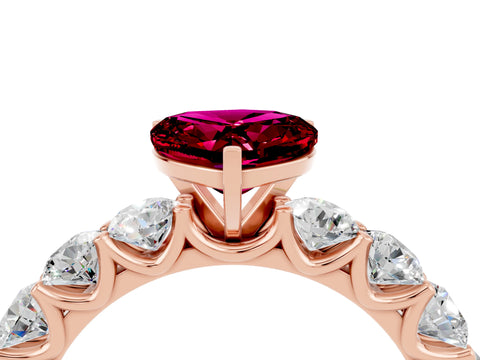 Rose gold Heart Cut Garnet Prong Setting with Side Stones on a Pave Band_4