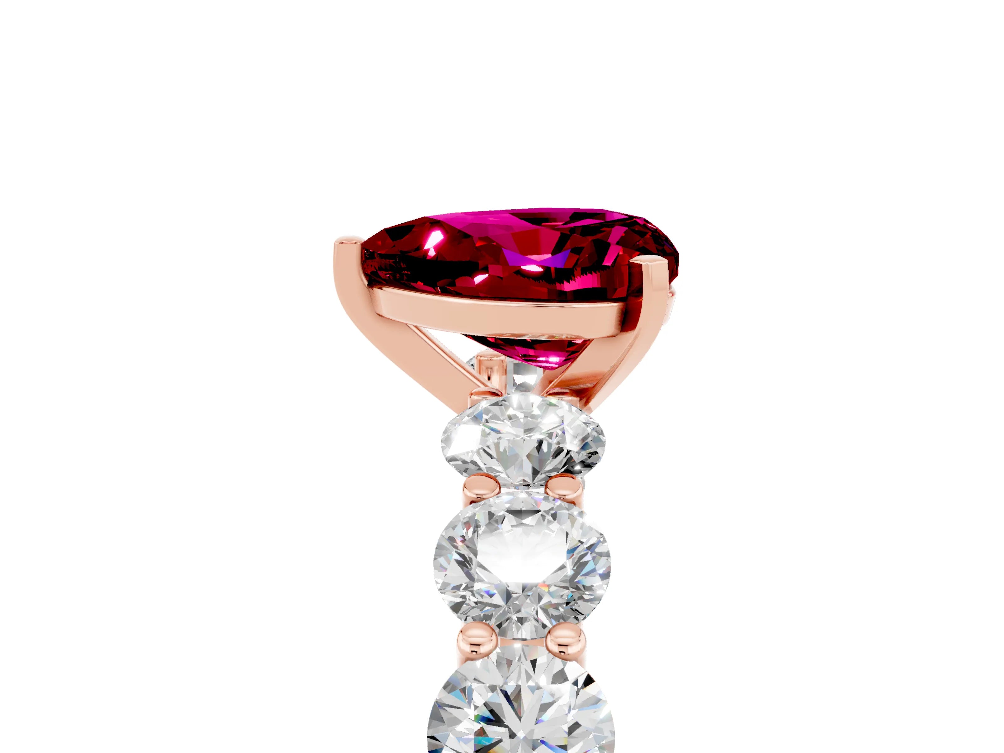 Rose gold Heart Cut Garnet Prong Setting with Side Stones on a Pave Band_5