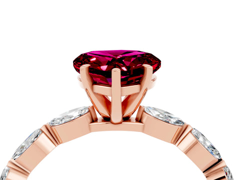 Rose gold Heart Cut Garnet Ring with Marquise Side Stones and Prong Setting_4