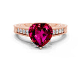 Rose gold Heart Cut Garnet Ring with Milgrain Pavé Band and Four-Prong Setting_12