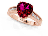 Rose gold Heart Cut Garnet Ring with Milgrain Pavé Band and Four-Prong Setting_13