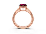 Rose gold Heart Cut Garnet Ring with Milgrain Pavé Band and Four-Prong Setting_15