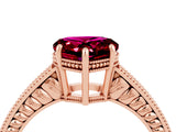 Rose gold Heart Cut Garnet Ring with Milgrain Pavé Band and Four-Prong Setting_16