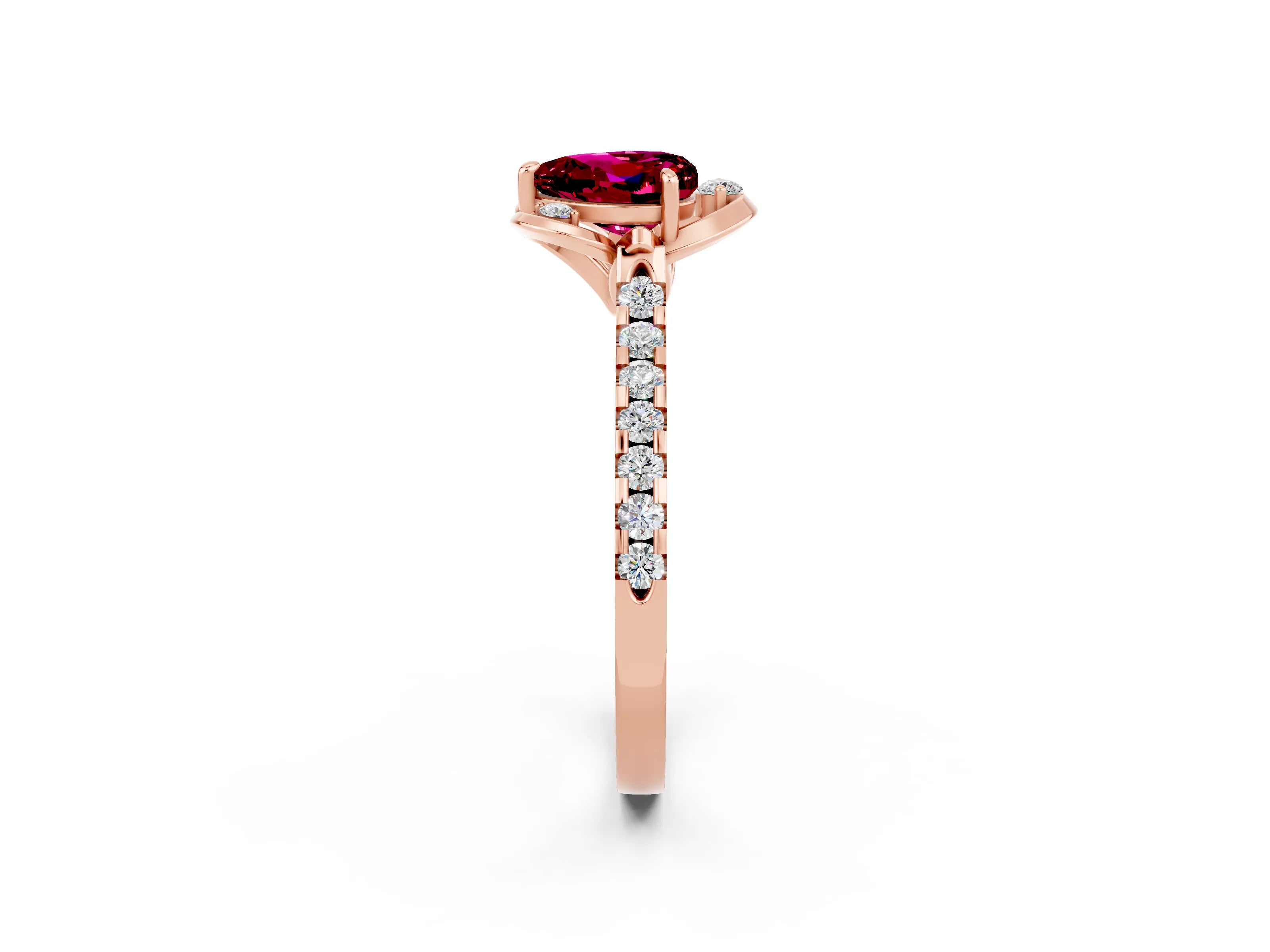 Rose gold Heart Cut Garnet Ring with Pavé Band and Floral Prong Setting_2