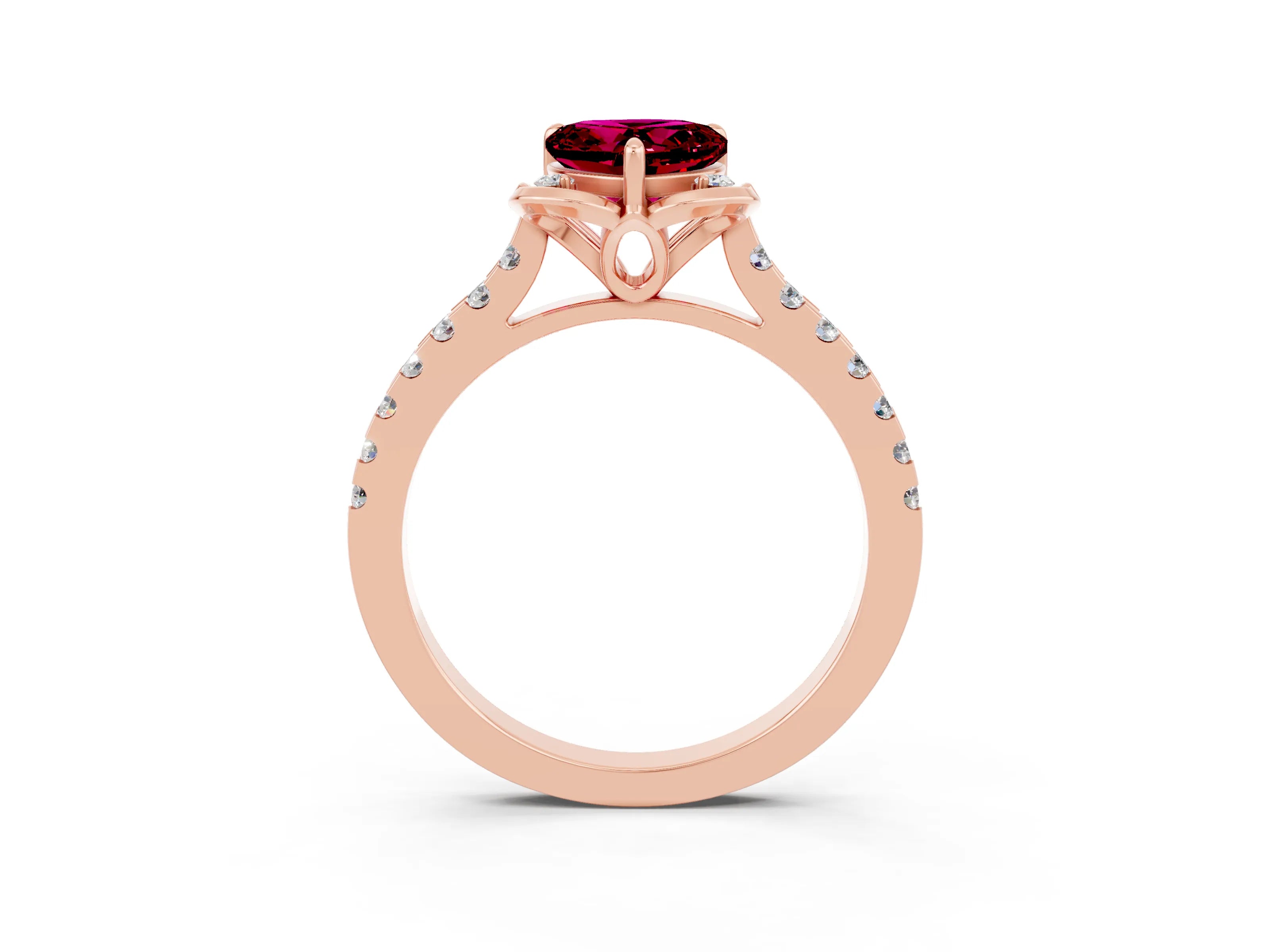 Rose gold Heart Cut Garnet Ring with Pavé Band and Floral Prong Setting_3