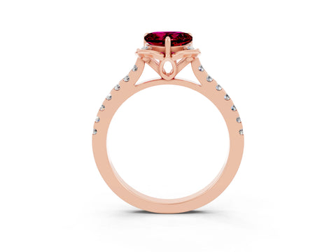 Rose gold Heart Cut Garnet Ring with Pavé Band and Floral Prong Setting_3