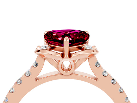 Rose gold Heart Cut Garnet Ring with Pavé Band and Floral Prong Setting_4