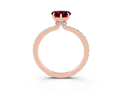 Rose gold Heart Cut Garnet Ring with Pavé Band and Four-Prong Setting_3