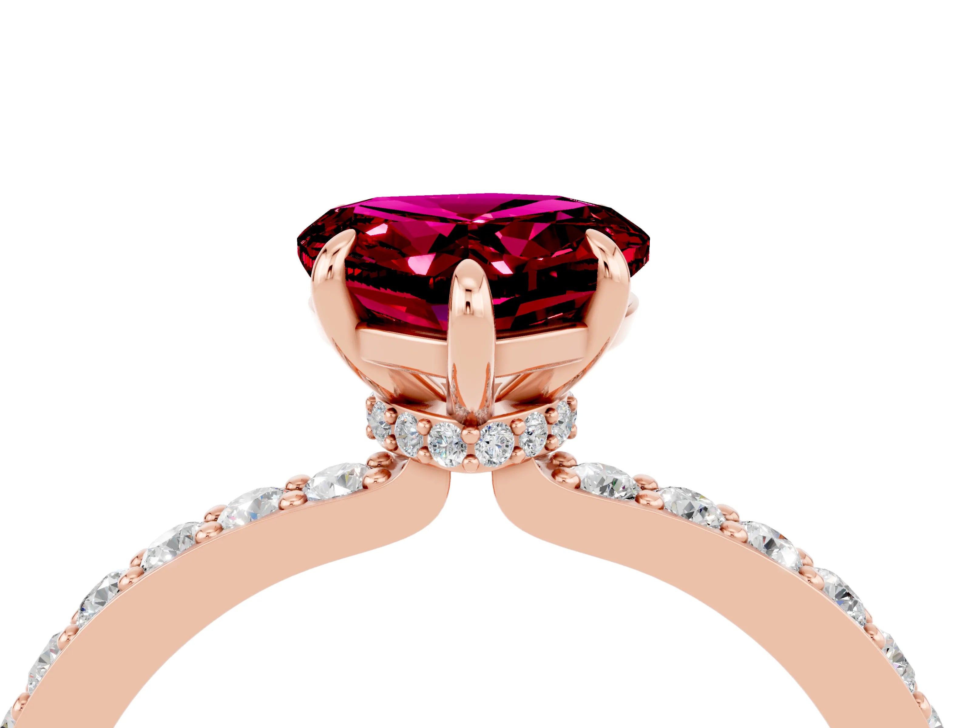 Rose gold Heart Cut Garnet Ring with Pavé Band and Four-Prong Setting_4