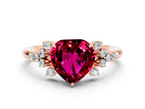 Rose gold Heart Cut Garnet Ring with Side Stones and Four-Prong Setting_36