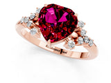 Rose gold Heart Cut Garnet Ring with Side Stones and Four-Prong Setting_37