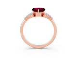 Rose gold Heart Cut Garnet Ring with Side Stones and Four-Prong Setting_39