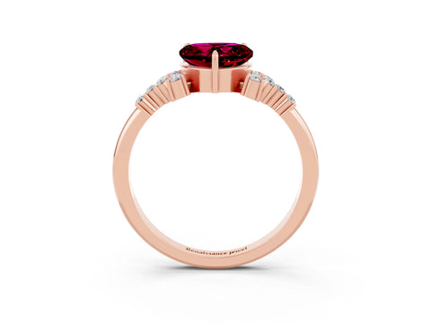 Rose gold Heart Cut Garnet Ring with Side Stones and Four-Prong Setting_39