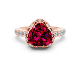 Rose gold Heart Cut Garnet Scalloped Halo Engagement Ring with Round Shared Prong Band_24