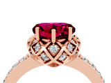 Rose gold Heart Cut Garnet Scalloped Halo Engagement Ring with Round Shared Prong Band_28