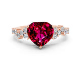 Rose gold Heart Cut Garnet Scattered Round Accent Ring with Prong Setting_12