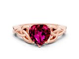 Rose gold Heart Cut Garnet Solitaire Celtic Knot Ring with Four-Prong Setting_12