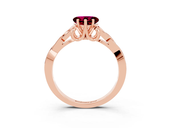 Rose gold Heart Cut Garnet Solitaire Celtic Knot Ring with Four-Prong Setting