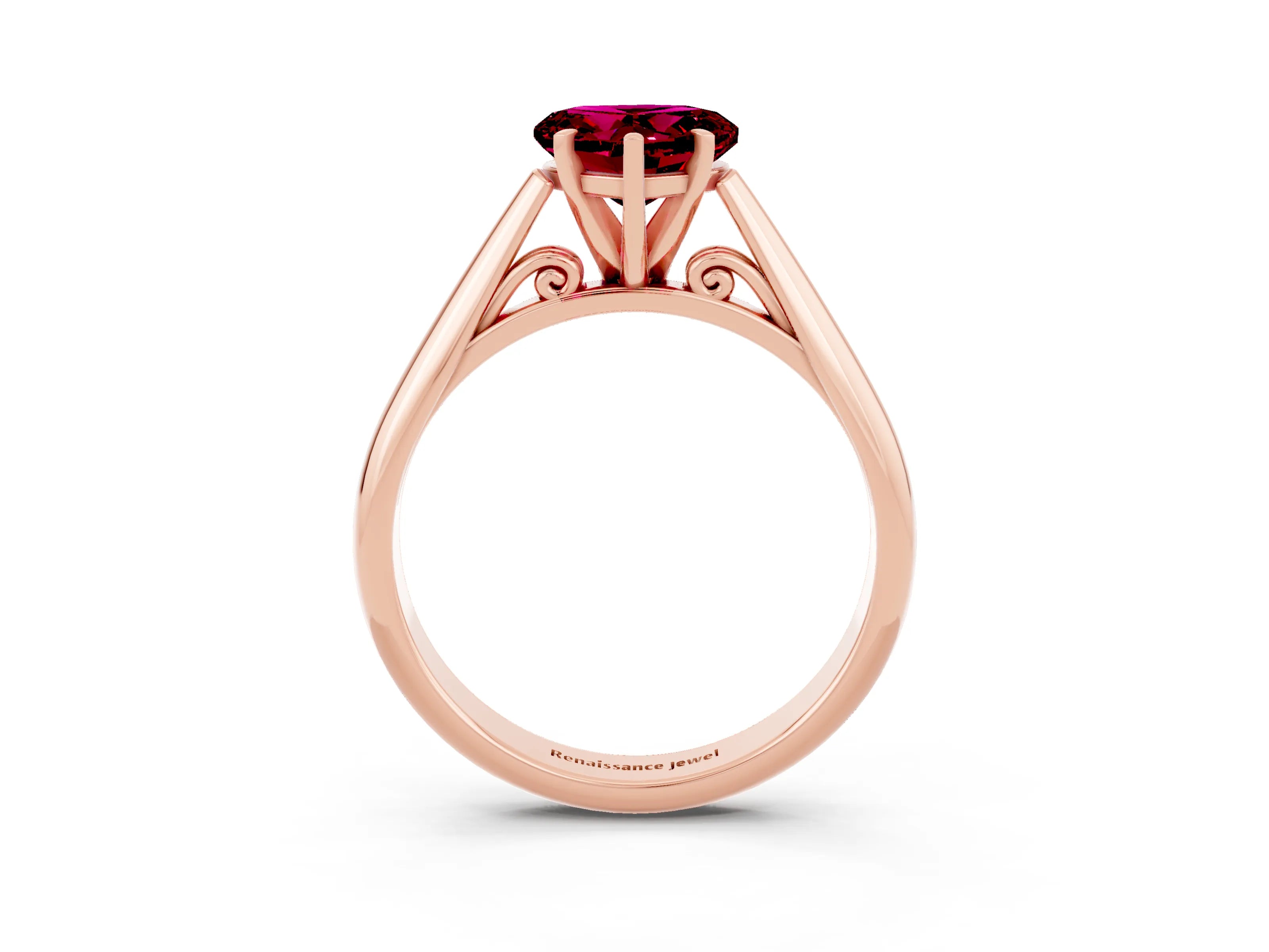 Rose gold Heart Cut Garnet Solitaire Engagement Ring with Cathedral Setting and Four-Prong Mount_15